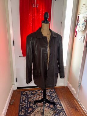 Charter Club Dark Brown Leather Button-Front Jacket
